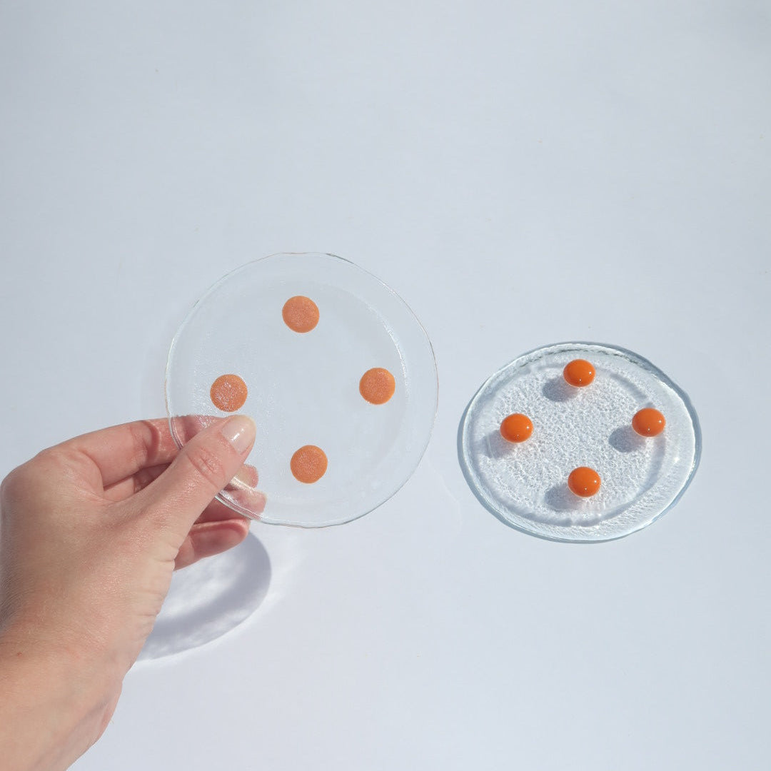 Dot Coasters | Clear & Tangerine
